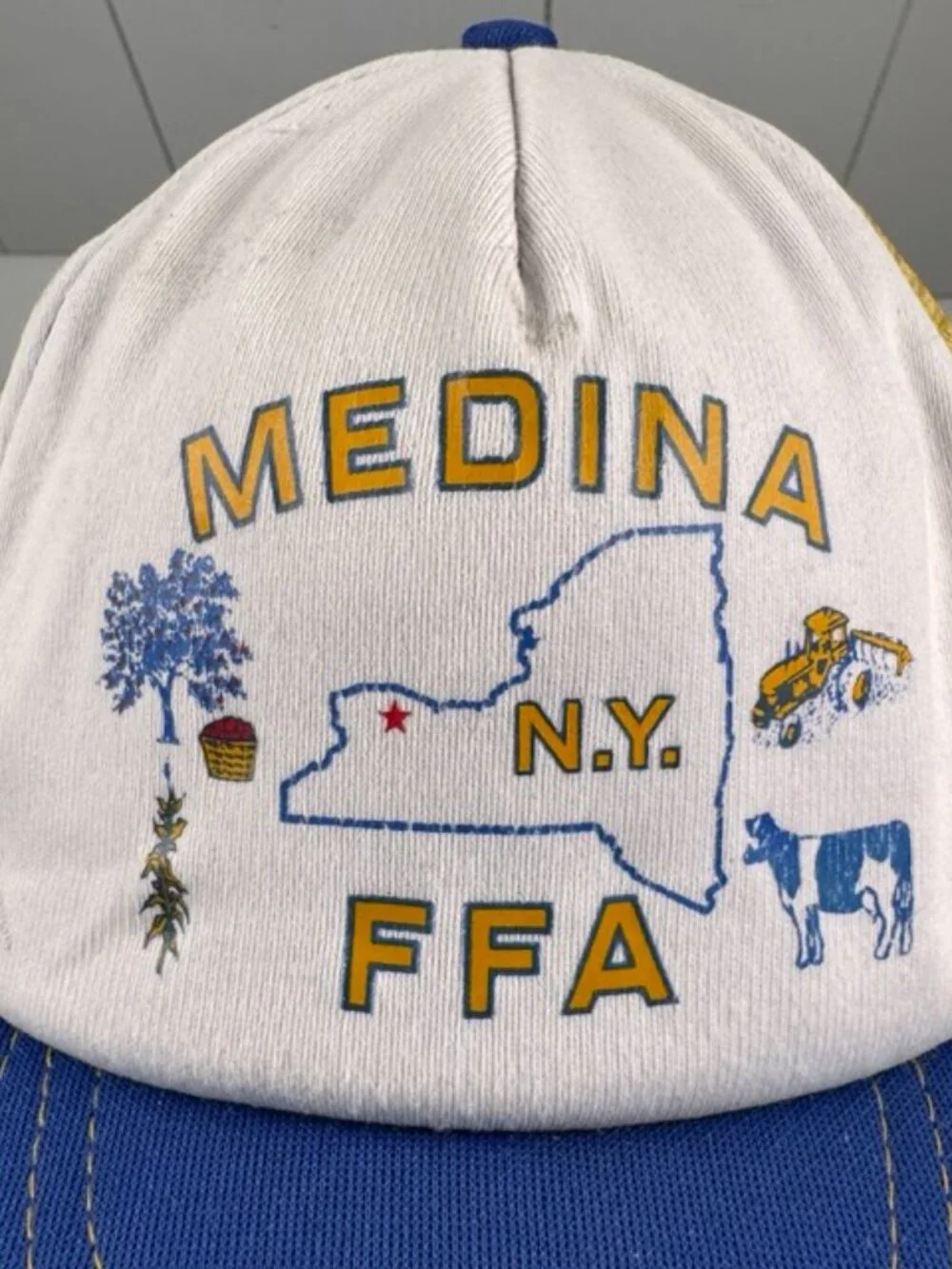True Vintage 60s 70s SnapBack Medina NY FFA Mesh Hat Farmer Trucker Cap USA